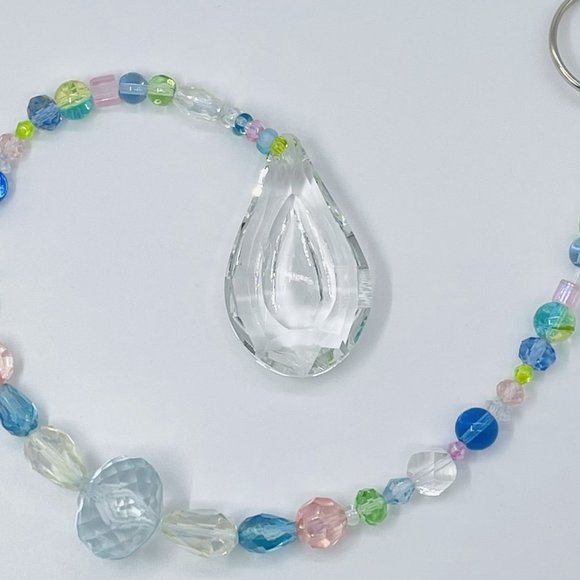 Handmade Beaded Suncatcher  - Pastel  - Clear Crystal Prism - Hanging Decor - Picture 11 of 14